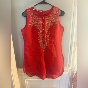 Biba Gold Orange Embellished Sleeveless Blouse